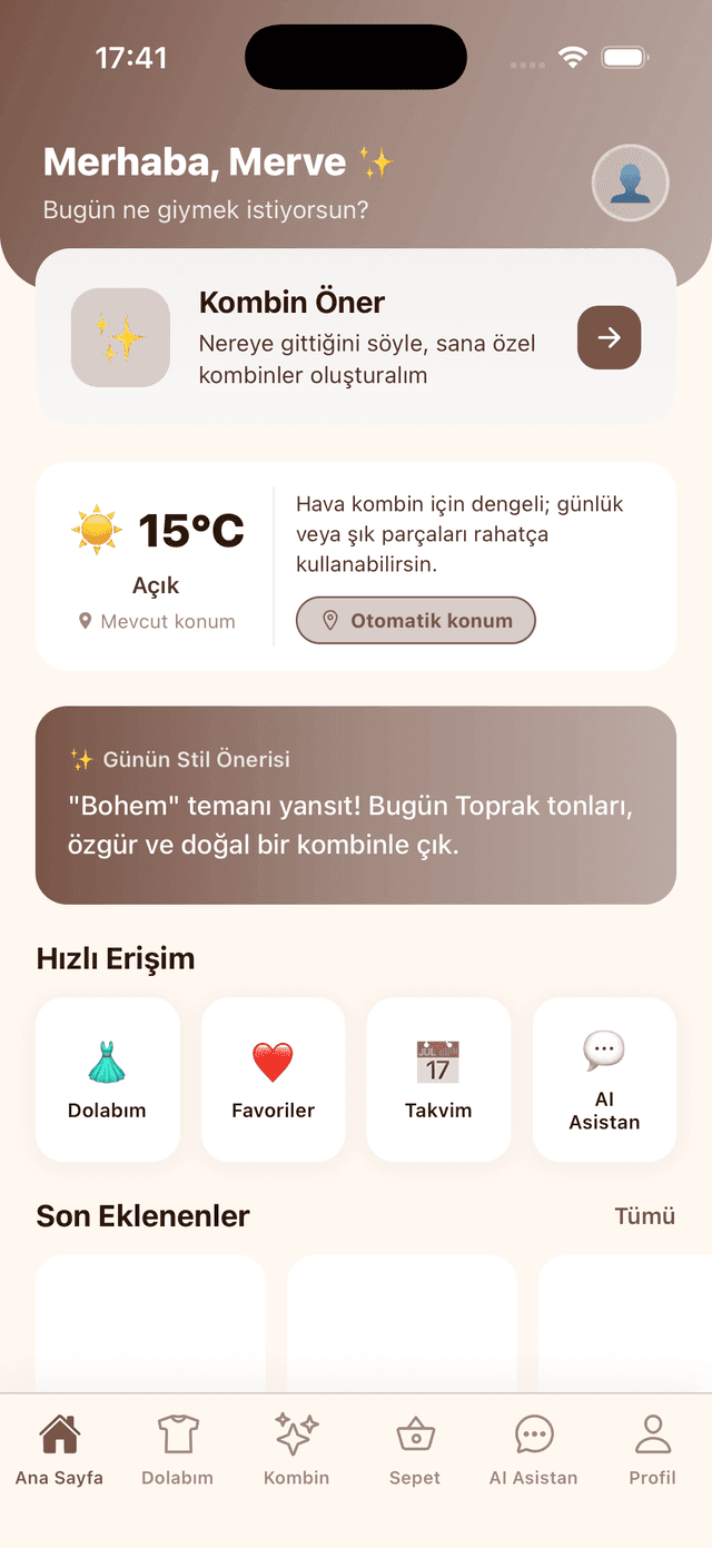 Dijital Dolabım uygulama ekranı