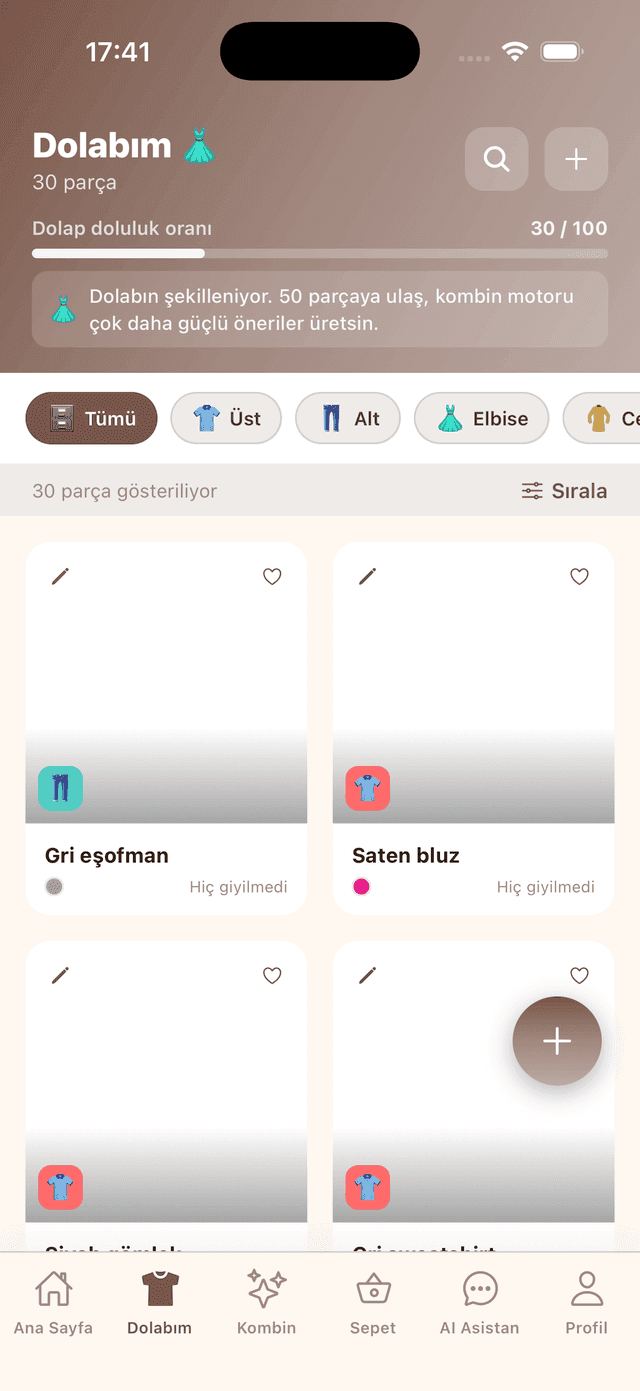 Dijital Dolabım uygulama ekranı
