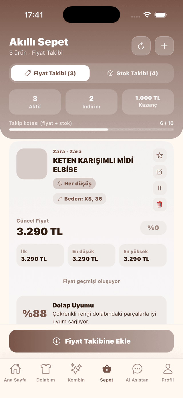 Dijital Dolabım uygulama ekranı